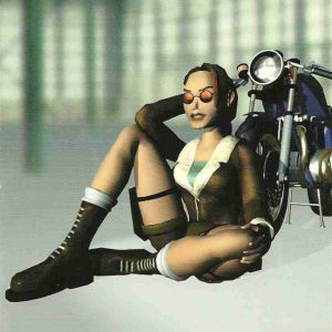 AW015 postcard lara croft tomb raider lara sitting bike